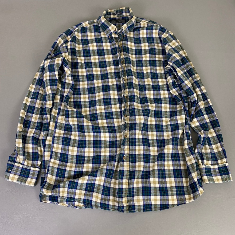 Bay Area Traders Flannel Shirt Men's XLT Tall Green‎ Plaid Long Sleeve Button Up